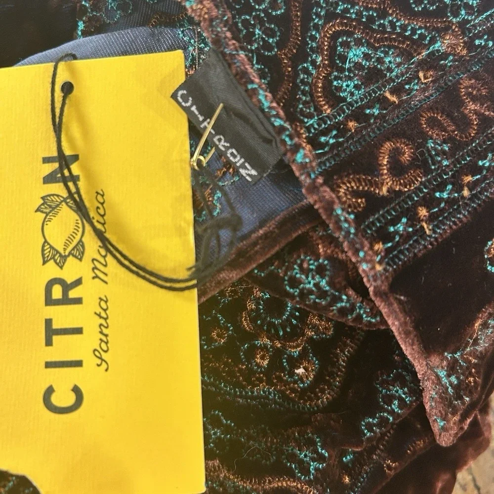 Citron Santa Monica Velvet Scarf Shawl Boho Art To Wear Embroidered‎ 84"x19" NEW - Picture 8 of 14